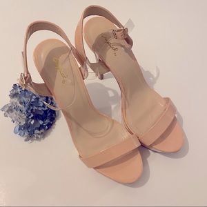 Qupid Nude Pink Open Toe Heels